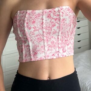White with pink flowers Shein strapless cropped top
